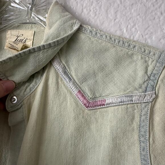 Mens Levi Vintage Green Distressed Pearl Button Up Size Small - Picture 5 of 7